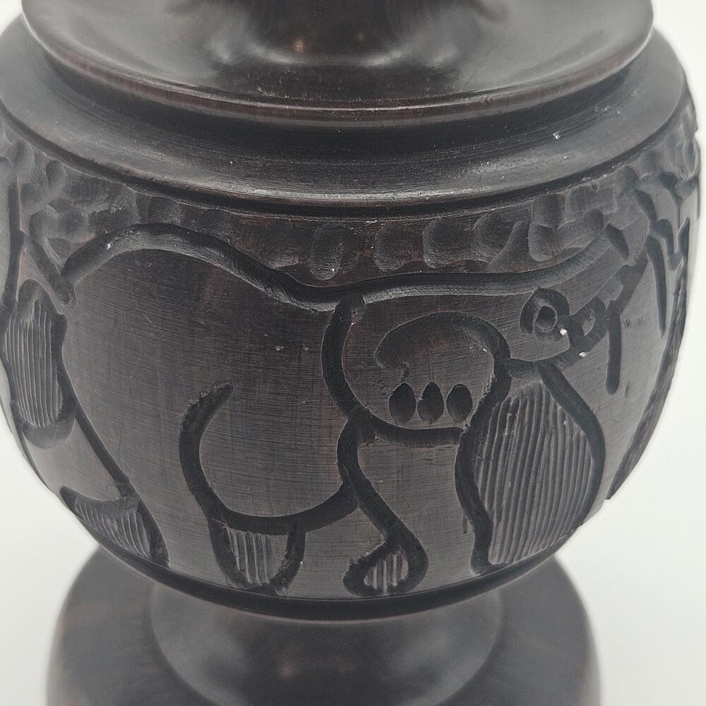 Wood Hand Carved Vase Elephant/Rhinoceros  Vase 9.5" Heavy Kenya - Picture 3 of 9